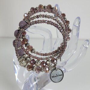 CHUBBY CHICO CHARMS Stone Crystal Wrap Bracelet Silver-Tone Coil Slinky MADRINA